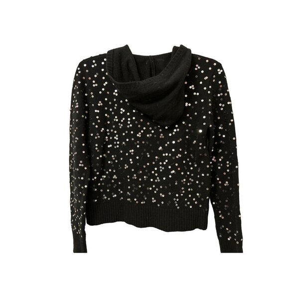 Women's Small J.Crew Wool sweatshirt hoodie black Sequins full zip - Picture 4 of 7